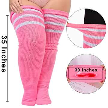 Plus Size Womens Thigh High Socks for Thick Thighs- Extra Long Striped Thick Over the Knee Socks- Le...