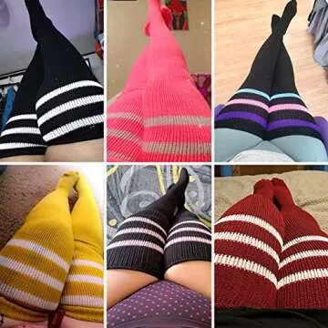 Plus Size Womens Thigh High Socks for Thick Thighs- Extra Long Striped Thick Over the Knee Socks- Leg Warmer Boot Socks