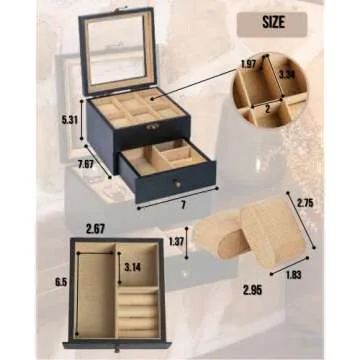 Exper City Watch Box, Watch Case for Men Women with Large Glass Lid, Wooden Watch Display Storage Box with 2 - Layers & 6 - Slots, Black Mens Watch Box Organizer