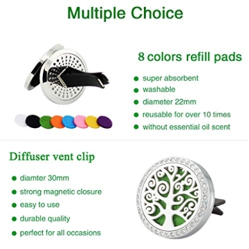 Stylish Car Essential Oil Diffuser with 8 Refill Pads