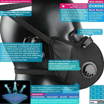 BASE CAMP M Cross Dust Mask, Reusable Breathable Comfortable Sport Safety Work Mask with Extra 6 Act...