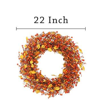 VGIA 22 inch Artificial Fall Wreath Berry Wreath Fall Maple Leaf Wreath for Front Door Fall Decorations