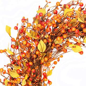 VGIA 22 inch Artificial Fall Wreath Berry Wreath Fall Maple Leaf Wreath for Front Door Fall Decorations