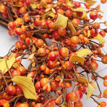 VGIA 22 inch Artificial Fall Wreath Berry Wreath Fall Maple Leaf Wreath for Front Door Fall Decorations