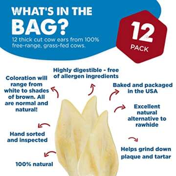 Best Bully Sticks Thick-Cut Cow Ears - 12 Count (Pack of 1) - All-Natural, Free-Range Grass-Fed, Sin...