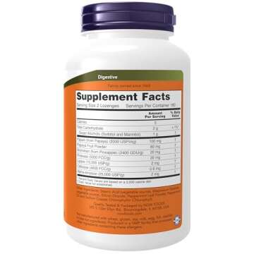 NOW Foods Supplements, Papaya Enzyme with Mint and Chlorophyll, Digestive Support*, 360 Chewable Loz...