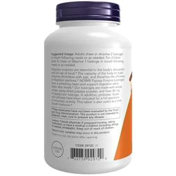 NOW Foods Supplements, Papaya Enzyme with Mint and Chlorophyll, Digestive Support*, 360 Chewable Lozenges