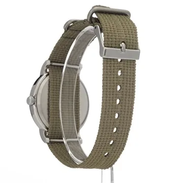 Timex Unisex Weekender 38mm Watch – Silver-Tone Case Cream Dial with Olive Fabric Slip-Thru Strap