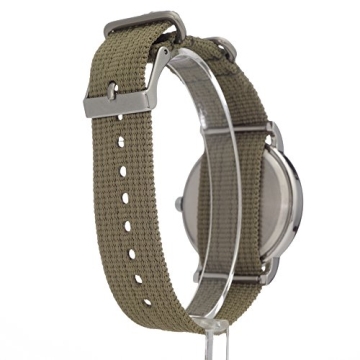 Timex Unisex Weekender 38mm Watch – Silver-Tone Case Cream Dial with Olive Fabric Slip-Thru Strap
