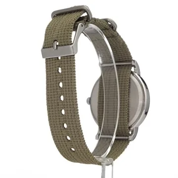 Timex Unisex Weekender 38mm Watch – Silver-Tone Case Cream Dial with Olive Fabric Slip-Thru Strap