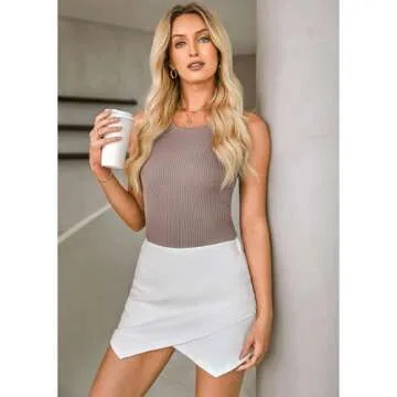 luvamia Women Skorts for Summer Jean Skirts for Women Denim White Denim Skort White Skirt Women Womens Skorts for Summer Skirt Shorts for Women Cream White Large Fits Size 12 / Size 14