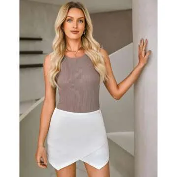 luvamia Women Skorts for Summer Jean Skirts for Women Denim White Denim Skort White Skirt Women Womens Skorts for Summer Skirt Shorts for Women Cream White Large Fits Size 12 / Size 14