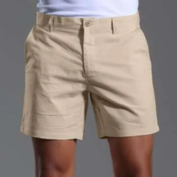 Oymyakon Men's Casual Linen Shorts Summer Button Beach Shorts Cotton Linen Flat Front Shorts with Pockets(Beige,Large)
