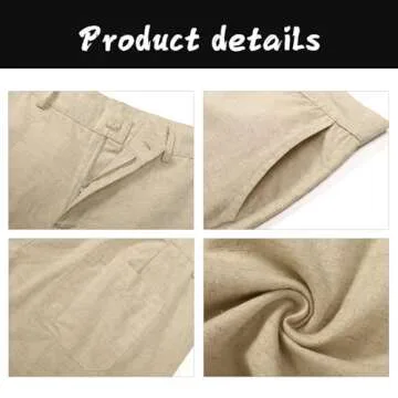 Oymyakon Men's Casual Linen Shorts Summer Button Beach Shorts Cotton Linen Flat Front Shorts with Pockets(Beige,Large)