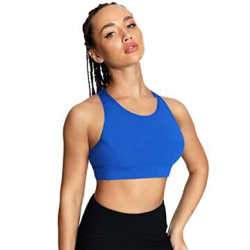 QUEENIEKE Women's Medium Support Back Pocket Energy Sport Bra Cotton Feel Size XS Color Dazzling Blue Back Pocket