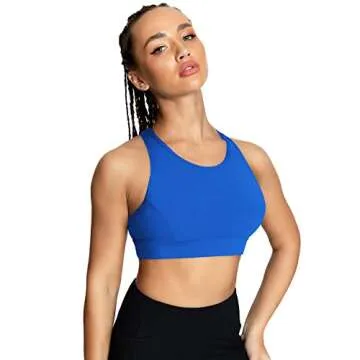 QUEENIEKE Women's Medium Support Back Pocket Energy Sport Bra Cotton Feel Size XS Color Dazzling Blue Back Pocket