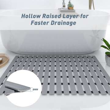 Aimissk Shower Mat Bathtub Mat, Cuttable 26 x 17 Inch Non-Slip Bath Mat with Drain, Quick Drying PVC Rubber Bathroom Mat for Tub,Shower, Toilet, Swimming Pool, Sauna Keep Clean