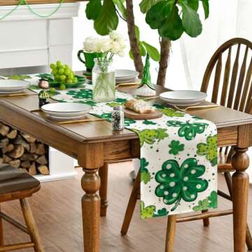 Artoid Mode Watercolor Shamrock St. Patrick's Day Table Runner, Seasonal Spring Holiday Kitchen Dining Table Decoration for Indoor Outdoor Home Party Decor 13 x 72 Inch