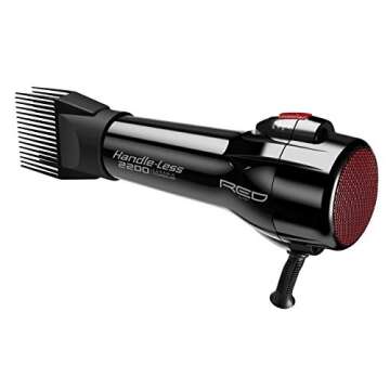 RED by Kiss Handle-Less 2200W Ceramic Tourmaline Hair Dryer, 3 Heat Settings, Pro Blow Dryer with Co...