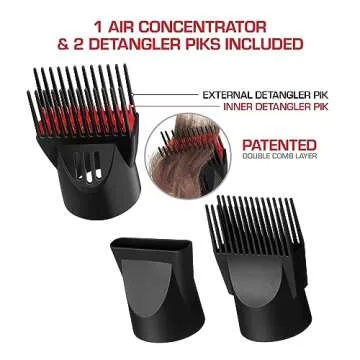 RED by Kiss Handle-Less 2200W Ceramic Tourmaline Hair Dryer, 3 Heat Settings, Pro Blow Dryer with Comb Attachment, Ionic for Frizz-Free Shine, Detangler & Straightening for 4C