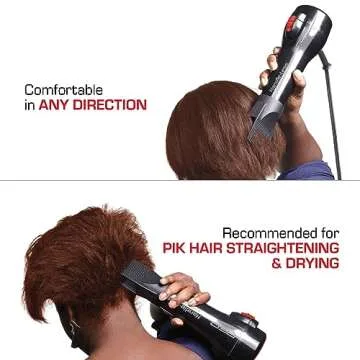 RED by Kiss Handle-Less 2200W Ceramic Tourmaline Hair Dryer, 3 Heat Settings, Pro Blow Dryer with Comb Attachment, Ionic for Frizz-Free Shine, Detangler & Straightening for 4C