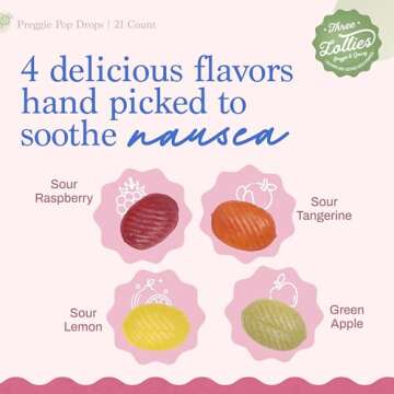 Three Lollies Preggie Drops - Pregnancy Nausea Relief - Naturally Flavored Lozenges to Relieve Morning Sickness Symptoms - Natural Essential Oils for Nausea Prevention - 4 Flavors - 21 ct