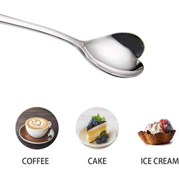 Set of 6 Cute Heart Shaped Tea Spoons - Stainless Steel Small Love Spoon For Espresso Coffee Cup or Clear Glass Mug of Cappuccino Cocktail - Mini Unique Dessert Scoop for Ice Cream & Sugar Bowls