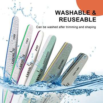 Nail Files Canvalite Nail File and Buffer Professional Emery Boards Washable Double Sided Reusable Manicure File for Home and Salon Use 6 PCS