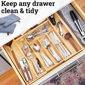 Dynamic Gear Adjustable Bamboo Drawer Organizer for Kitchen