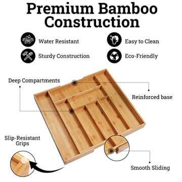 Dynamic Gear Adjustable Bamboo Drawer Organizer for Kitchen