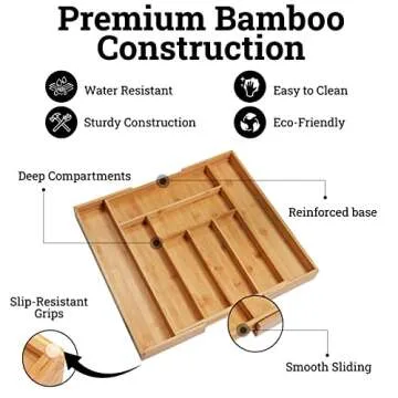 Dynamic Gear Adjustable Bamboo Drawer Organizer for Kitchen