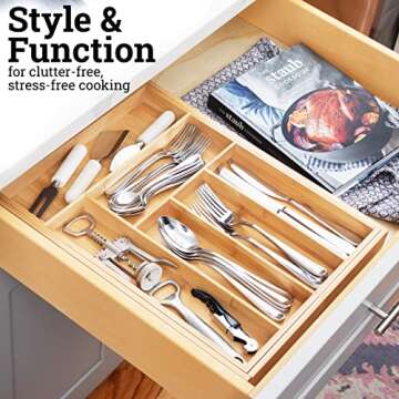 Dynamic Gear Adjustable Bamboo Drawer Organizer for Kitchen