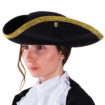 Funny Party Hats Colonial Style Tricorn Hat - Pirate Hat - Revolutionary War Deluxe Colonial Tricorn...