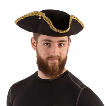 Funny Party Hats Colonial Style Tricorn Hat - Pirate Hat - Revolutionary War Deluxe Colonial Tricorn Hat