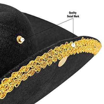 Funny Party Hats Colonial Style Tricorn Hat - Pirate Hat - Revolutionary War Deluxe Colonial Tricorn Hat