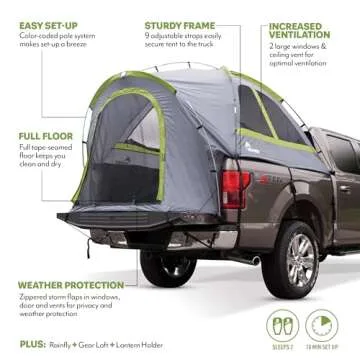 Napier Backroadz Truck Tent | Pickup Truck Bed Camping Tent | Rainfly for Water Protection | Sturdy and Spacious 2-Person Tent | Easy 10-Minute Setup