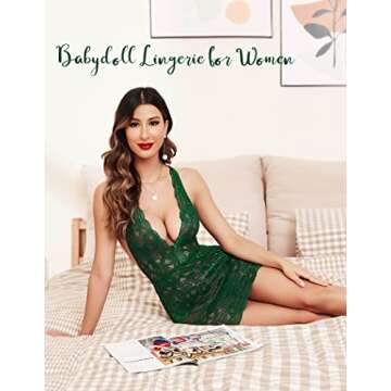 Avidlove Babydoll Lingerie for Women Sexy Lace Lingerie Dress Bodycon Teddy Chemise (Dark Green, XL)