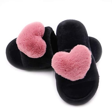 Crazy Lady Women's LOVE Slippers Fuzzy Fluffy Memory Foam House Shoes Open Toe Indoor and Outdoor (01/Rose, 7.5-8.5 M US)