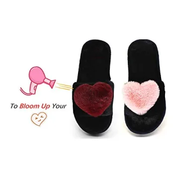Crazy Lady Women's LOVE Slippers Fuzzy Fluffy Memory Foam House Shoes Open Toe Indoor and Outdoor (01/Rose, 7.5-8.5 M US)