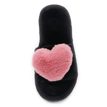 Crazy Lady Women's LOVE Slippers Fuzzy Fluffy Memory Foam House Shoes Open Toe Indoor and Outdoor (01/Rose, 7.5-8.5 M US)