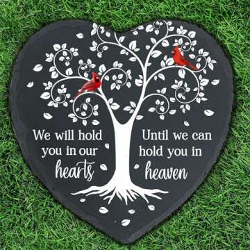 Cardinal Memorial Slate Stone - Hold You in Our Hearts, Memorial Plaque Sympathy Gifts for Loss of Loved One, Memorial Gifts for Loss of Father, Mother, Brother Garden Slate Stone TNA6