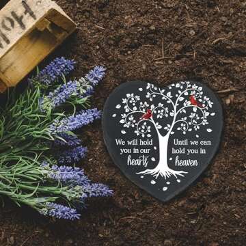 Cardinal Memorial Slate Stone - Hold You in Our Hearts, Memorial Plaque Sympathy Gifts for Loss of Loved One, Memorial Gifts for Loss of Father, Mother, Brother Garden Slate Stone TNA6