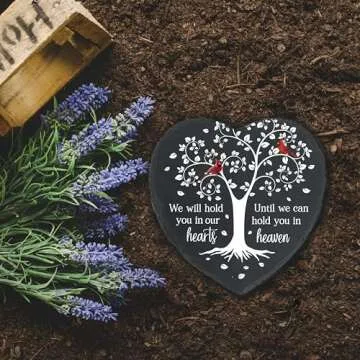 Cardinal Memorial Slate Stone - Hold You in Our Hearts, Memorial Plaque Sympathy Gifts for Loss of Loved One, Memorial Gifts for Loss of Father, Mother, Brother Garden Slate Stone TNA6