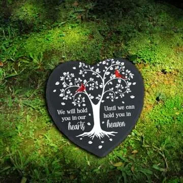 Cardinal Memorial Slate Stone - Hold You in Our Hearts, Memorial Plaque Sympathy Gifts for Loss of Loved One, Memorial Gifts for Loss of Father, Mother, Brother Garden Slate Stone TNA6