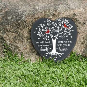Cardinal Memorial Slate Stone - Hold You in Our Hearts, Memorial Plaque Sympathy Gifts for Loss of Loved One, Memorial Gifts for Loss of Father, Mother, Brother Garden Slate Stone TNA6