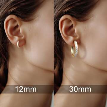 Eterbeau 14K Gold Huggie Hoop Earrings for Women Small Gold Hoop Earrings Hoops Earring with Round Cubic Zirconia 12mm 30mm