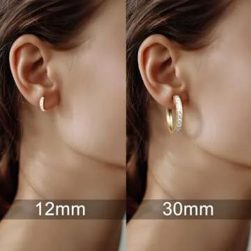 Eterbeau 14K Gold Huggie Hoop Earrings for Women - Small Gold Hoop Earrings with Round Cubic Zirconi...