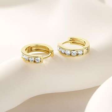 Eterbeau 14K Gold Huggie Hoop Earrings for Women Small Gold Hoop Earrings Hoops Earring with Round Cubic Zirconia 12mm 30mm