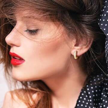 Eterbeau 14K Gold Huggie Hoop Earrings for Women Small Gold Hoop Earrings Hoops Earring with Round Cubic Zirconia 12mm 30mm