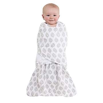 HALO 100% Cotton Muslin Sleepsack Swaddle, 3-Way Adjustable Wearable Blanket, TOG 1.5, Grey Tree Leaf, Small, 3-6 Months